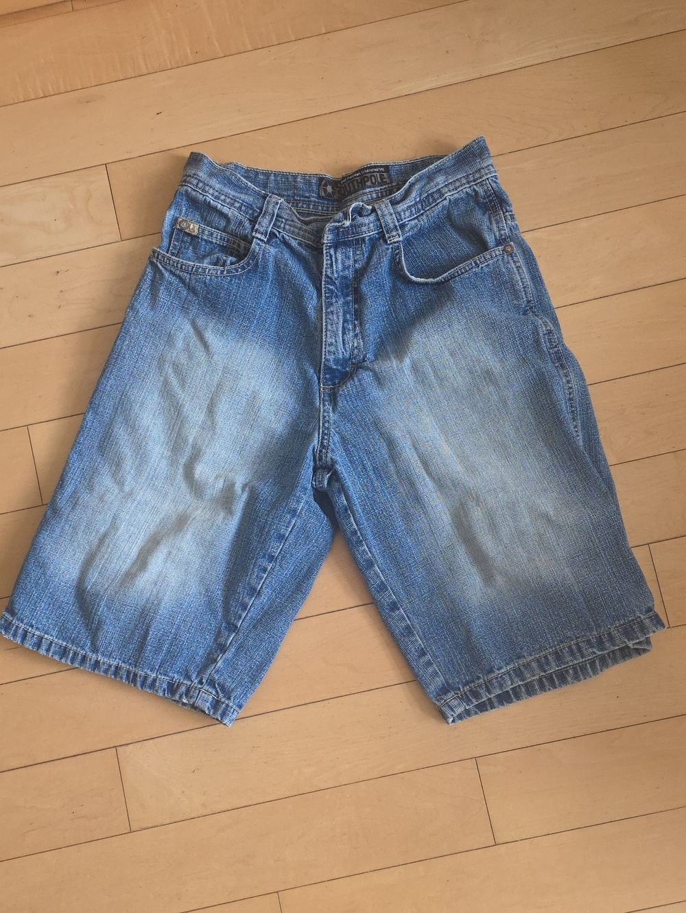 Southpole Blue Denim Shorts with Black Logo Patch